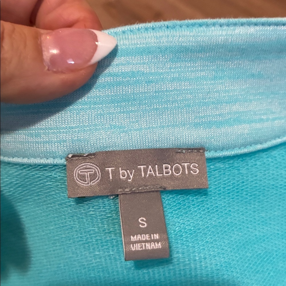 T by Talbots Striated Stand-up Collar Full Zip Jacket Turquoise Women S Athletic - Picture 4 of 11